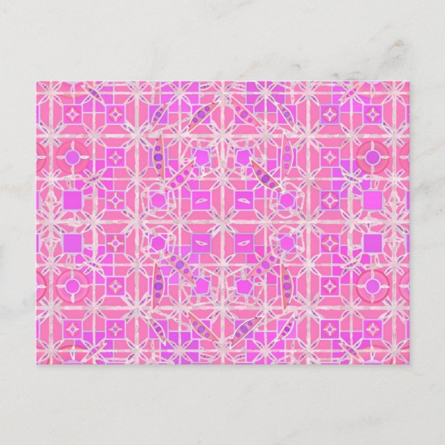 Cartão Postal Tribal Batik - tons de rosa e orquídea (Frente)