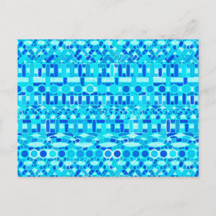 Cartão Postal Tribal Batik - turquesa, aqua e azul de cobalto