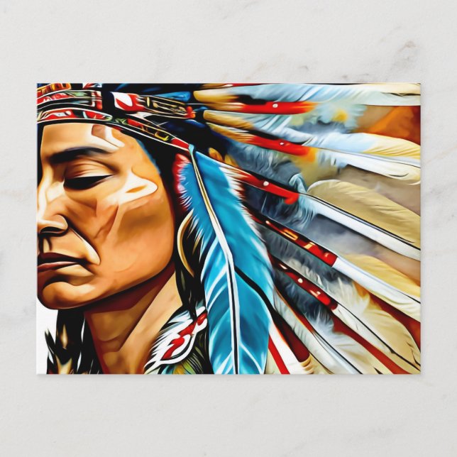 Cartão Postal Tribo de Arte Étnica do Headdress Nativo Americano (Frente)