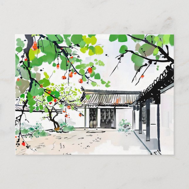 Cartão Postal Tribunal tradicional de uma casa chinesa (Frente)