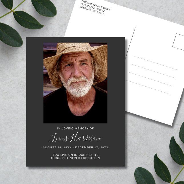 Cartão Postal Tributo de Foto Funeral Memorial (Gray Photo Memorial Postcard)