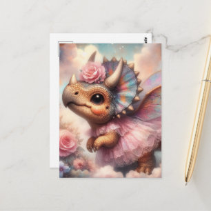 Cartão Postal Triceratops fofo em um vestido rosa