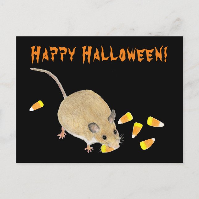 Cartão Postal Trick or Treat Halloween Rato com Pirulitos de Mil (Frente)