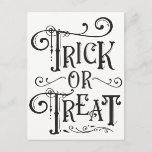 Cartão Postal Trick or Treat Tipografia Vintage de Halloween