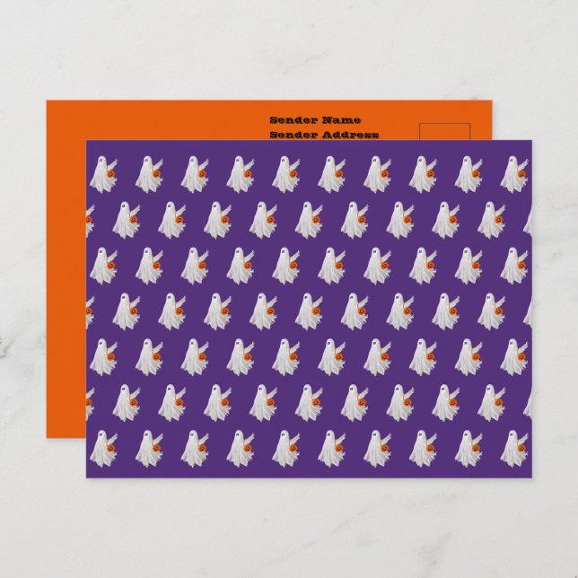 Cartão Postal Trick Ou Tratando Fantasma Com Balde De Doces De A (Frente/Verso)