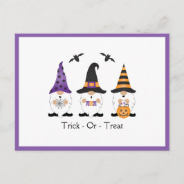 Cartão Postal Trick Ou Tratar Gnomos De Halloween Laranja Roxo