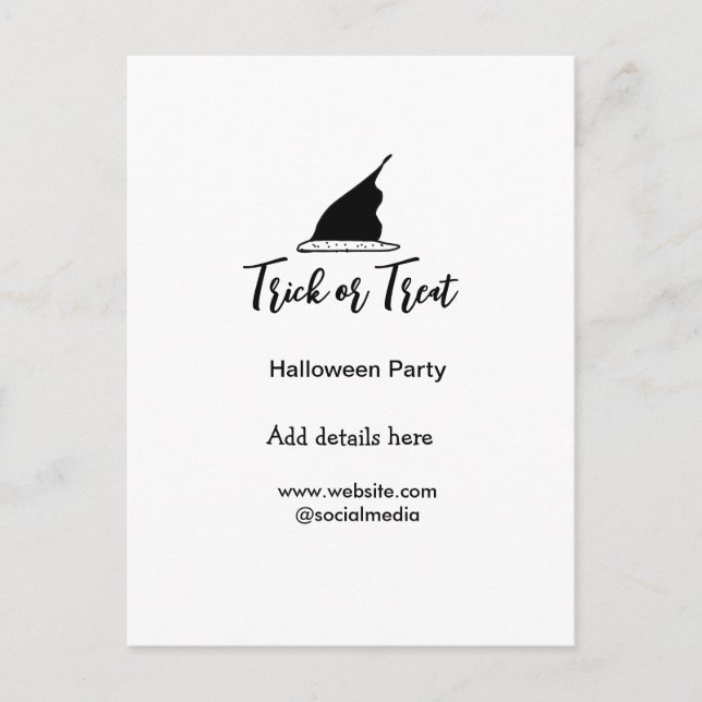 Cartão Postal Trick ou trate o chapéu preto do Halloween w (Frente)