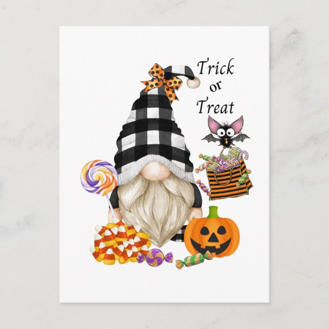 Cartão Postal Trick ou Treine o Halloween Gnomo (Frente)