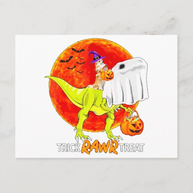 Cartão Postal Trick Rawr Treat Halloween Corgi T Rex Dinosaur (Frente)