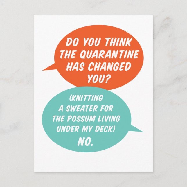 Cartão Postal Tricô De Atividade De Quarentena Possum Um Suéter (Frente)