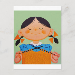 Cartão Postal Tricô Vintage Retro Girl