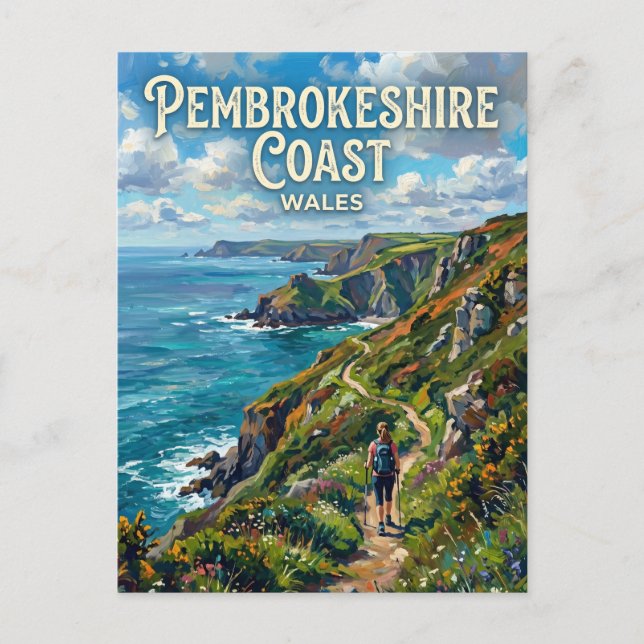 Cartão Postal Trilha da Costa de Pembrokeshire País de Gales (Frente)