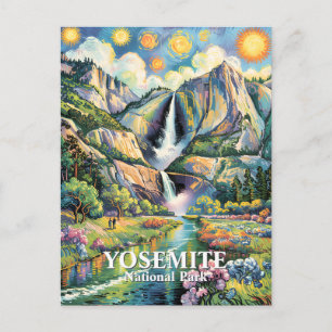 Cartão Postal Trilha de Hiking da Colorida Cachoeira de Yosemite
