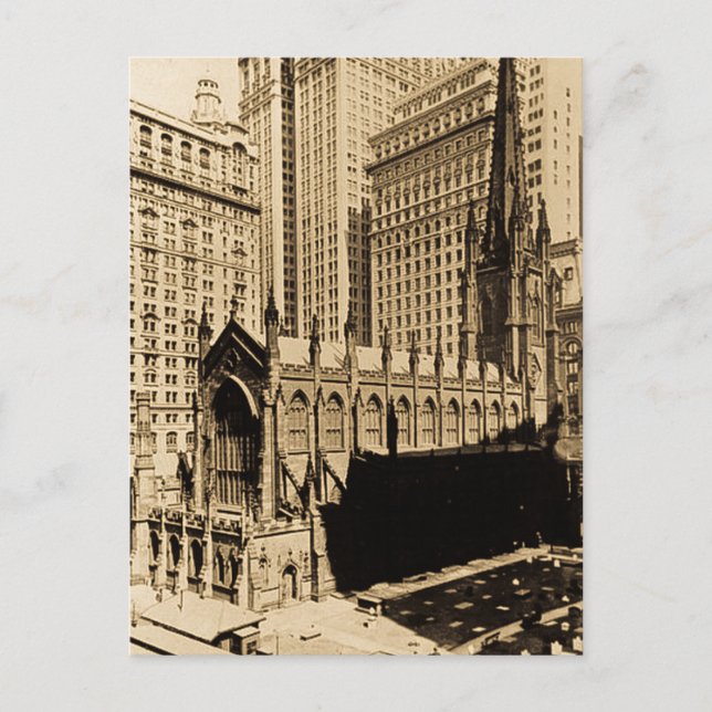 Cartão Postal Trinity Church & Church Yard Lower Manhattan NYC (Frente)