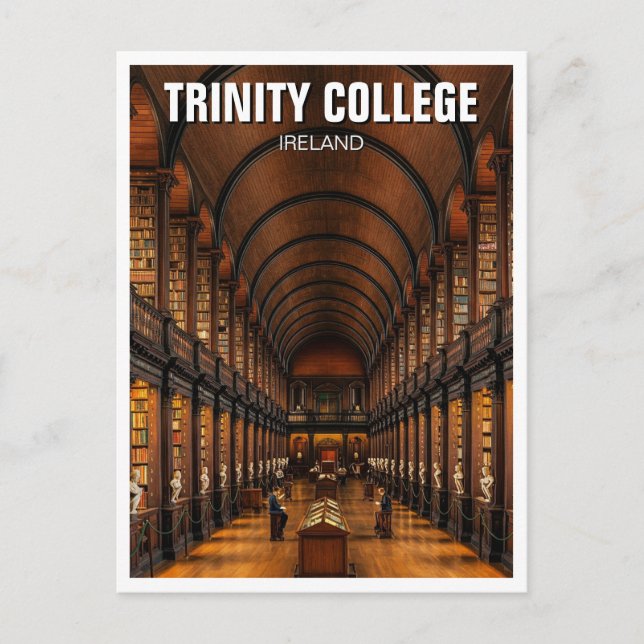 Cartão Postal Trinity College Dublin Ireland Library (Frente)