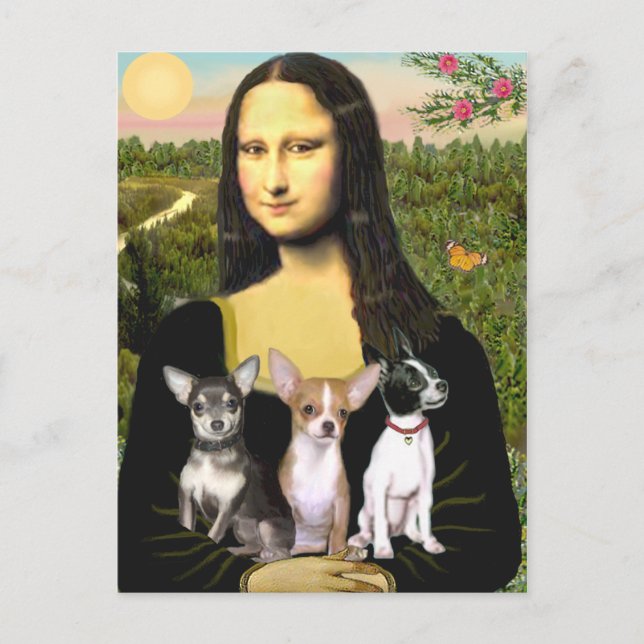 Cartão Postal Trio Chihuahua - Mona Lisa (Frente)