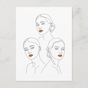 Cartão Postal Trío de Arte de Línea Feminina Elegante, Feminina