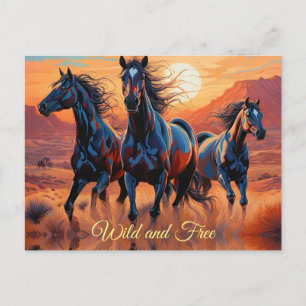 Cartão Postal Trío de Cavalos Selvagens no Deserto