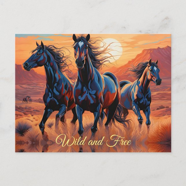 Cartão Postal Trío de Cavalos Selvagens no Deserto (Frente)