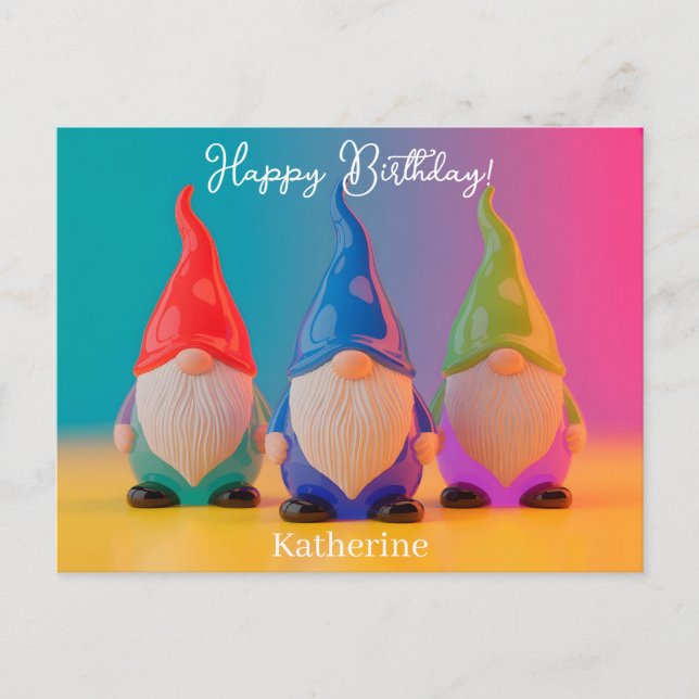 Cartão Postal Trio de Figuras de Gnome de Cerâmica Brilhante com (Frente)