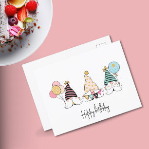 Cartão Postal Trio de Gnomo Caprichoso Feliz Aniversário