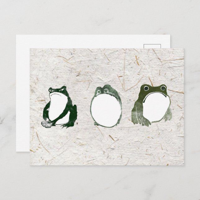 Cartão Postal Trio de Sapos Engraçados Japoneses Sapos do Século (Frente/Verso)