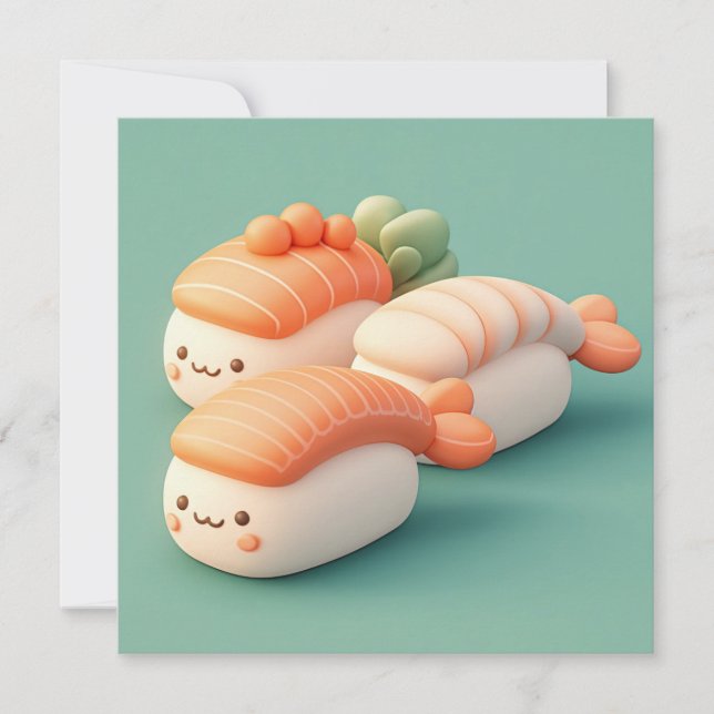 Cartão Postal Trio de Sushi de Camarão e Salmão Ar (Frente)