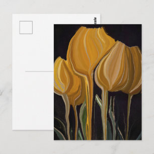 Cartão Postal Trio de Tulipas Douradas sobre Preto