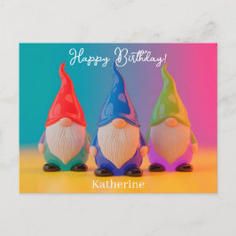 Cartão Postal Trio of Glossy Ceramic Gnome Figurines with Name