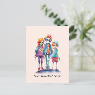 Cartão Postal Trio Zombie Adorável Pastel - Halloween Bonito