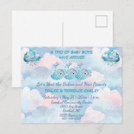 Cartão Postal Triplet Baby Boys Blue Shower Invitation Postcard