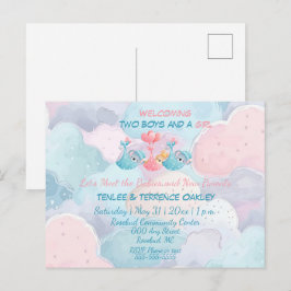 Cartão Postal Triplets Two Boys and A Girl Shower Invite