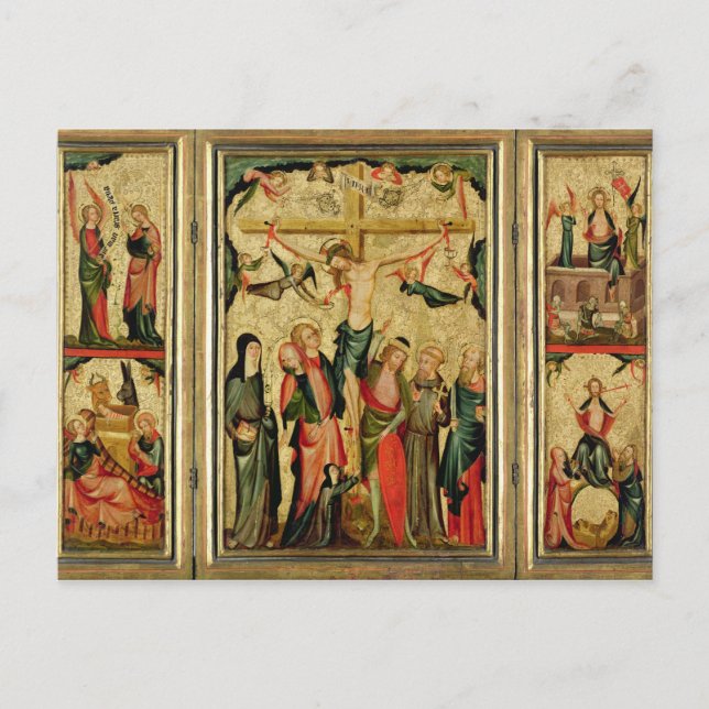 Cartão Postal Triptych representando a crucificação do Cristo (Frente)