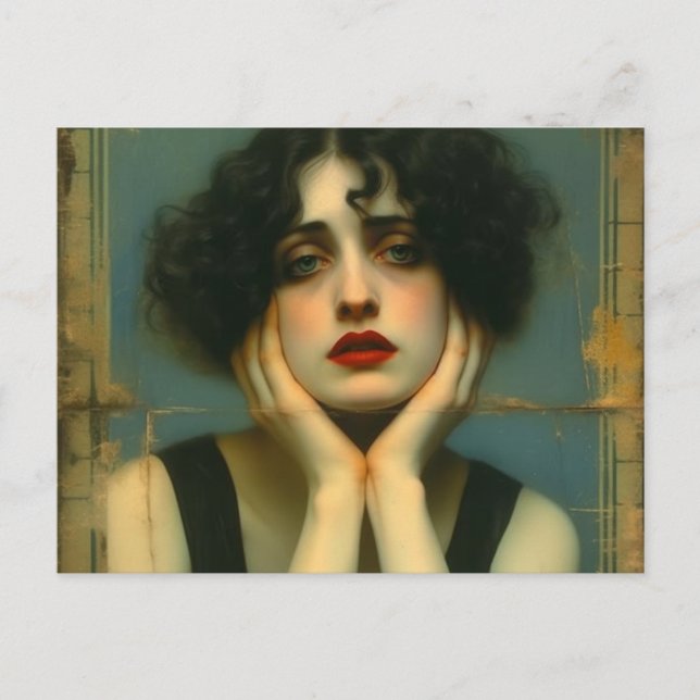 Cartão Postal Triste mulher com as mãos no rosto (Frente)