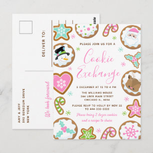 Cartão Postal Trocas de Biscoitos de Natal Rosa e Verde