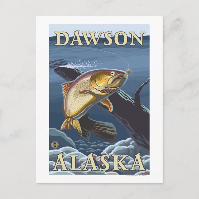 Cartão Postal Troço de pesca de trutas - Dawson, Alasca (Frente)