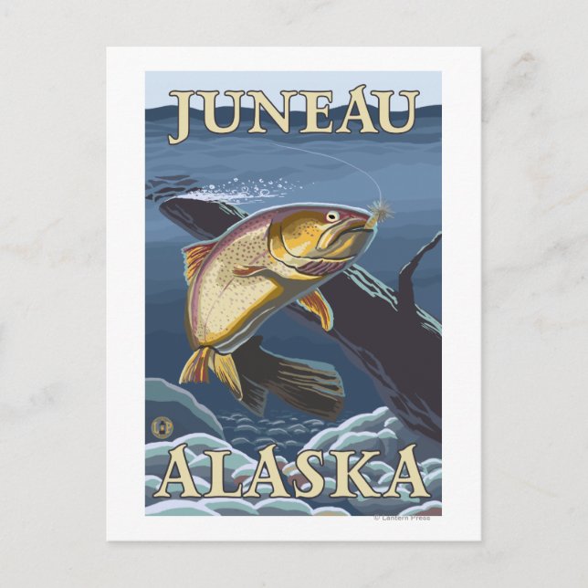 Cartão Postal Troço de pesca de trutas - Juneau, Alasca (Frente)