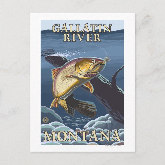 Cartão Postal Troço De Pesca De Trutas - Rio Gallatin, (Frente)