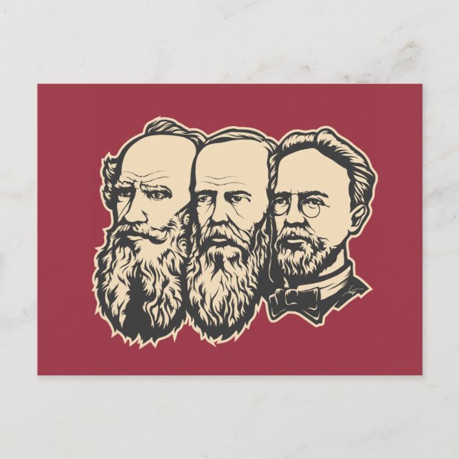 Cartão Postal Troica russa: Tolstoy, Dostoevsky, Chekhov (Frente)