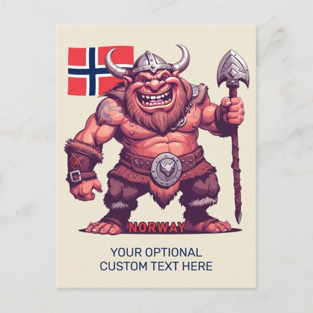 Cartão Postal Troll Norueguês de Texto Personalizado (Frente)