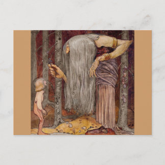 Cartão Postal Troll que oferece um ramo pequeno