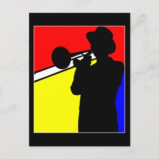 Cartão Postal Trombone de silhueta, arte ao estilo mondriano (Frente)