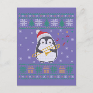 Cartão Postal Trombone Ugly Christmas Sweater Penguin Xmas Famil