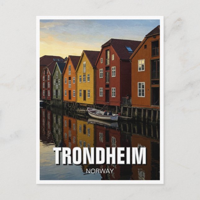 Cartão Postal Trondheim Bakklandet Viagem da Noruega (Frente)