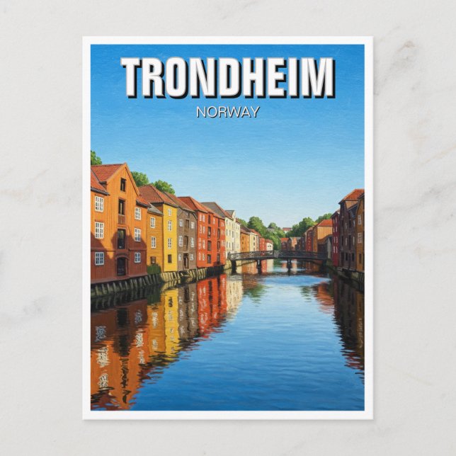 Cartão Postal Trondheim Bakklandet Viagem da Noruega (Frente)