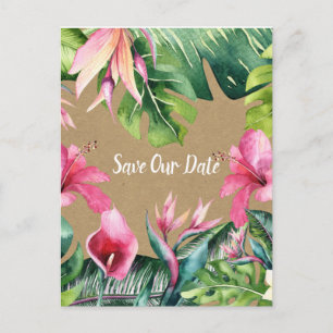 Cartão Postal Tropical Aloha Floral Luau Kraft Salve o Dia