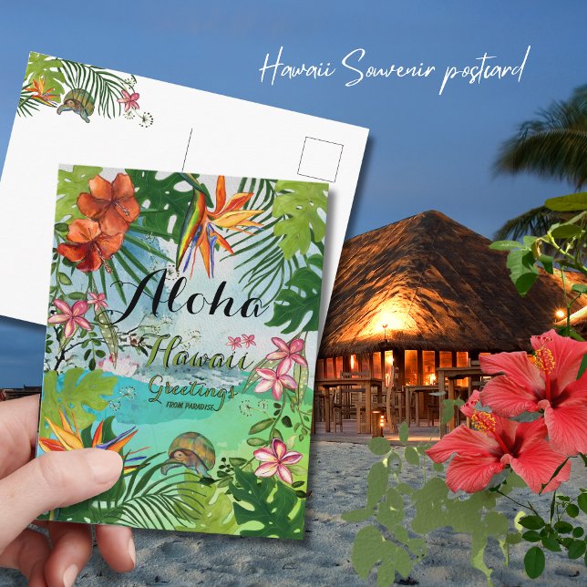 Cartão Postal Tropical Aloha Hawaiian Watercolor Hand Painted (Tropical Aloha Hawaiian Watercolor Hand Painted Postcard)