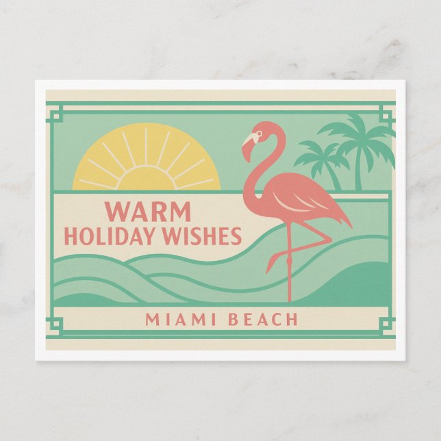 Cartão Postal Tropical Art Deco Flamingo Holiday Postcard (Frente)