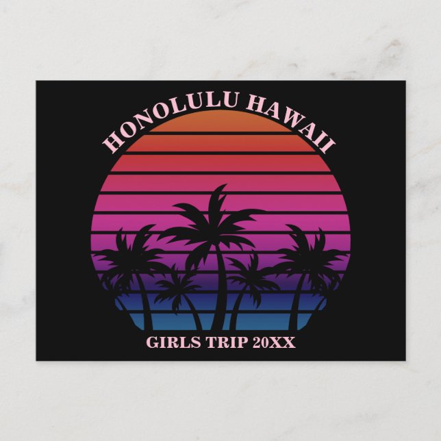 Cartão Postal Tropical Beach Girls Trip Pink Black Custom (Frente)