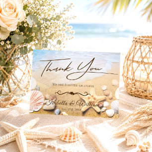 Cartão Postal Tropical Beach Wedding Starfish Thank You